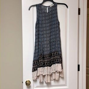 c’isa Sleeveless blue and brown print dress.